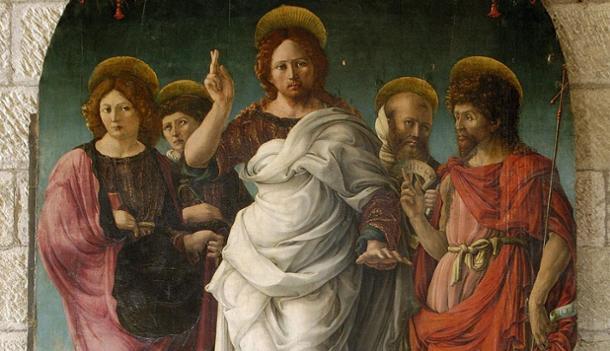 Cattedrale di S. Lorenzo - Liberale da Verona, Gesù Cristo redentore con angeli e santi (1472)